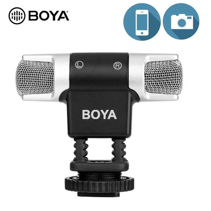 

BOYA BY-MM3 двойная головка стерео запись конденсаторный микрофон для IPhone 8 Android смартфона DSLR камеры DV видео в прямой передаче