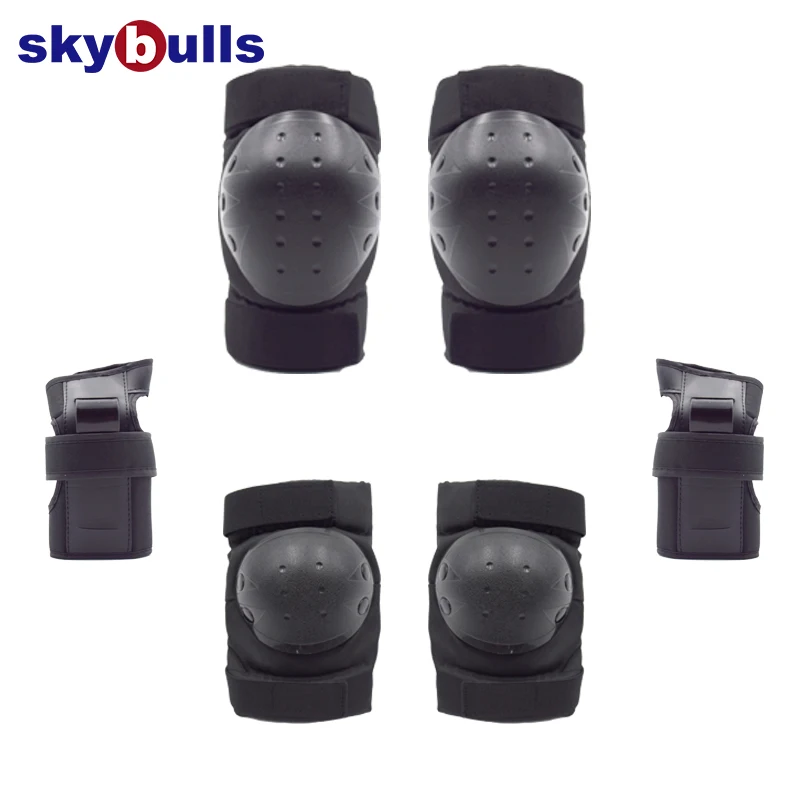 Black Skybulls 6 шт./компл. катание защитное Шестерни налокотники велосипед скейтборд защитные наколенники, способный преодолевать Броды для взрослых защита безопасности - Цвет: Black