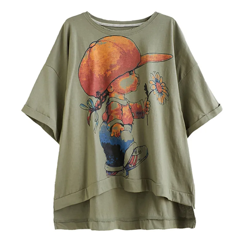 

BIG SIZE Summer Women Fashion Kawaii Little Girl Print Tops Lady Female Plus Large Short Sleeve Long Loose Cotton Femme T Shirt