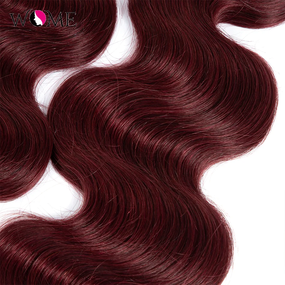 Бразильский 99j объемная волна бордовый пряди с закрытием Цветной 4x4 кружева