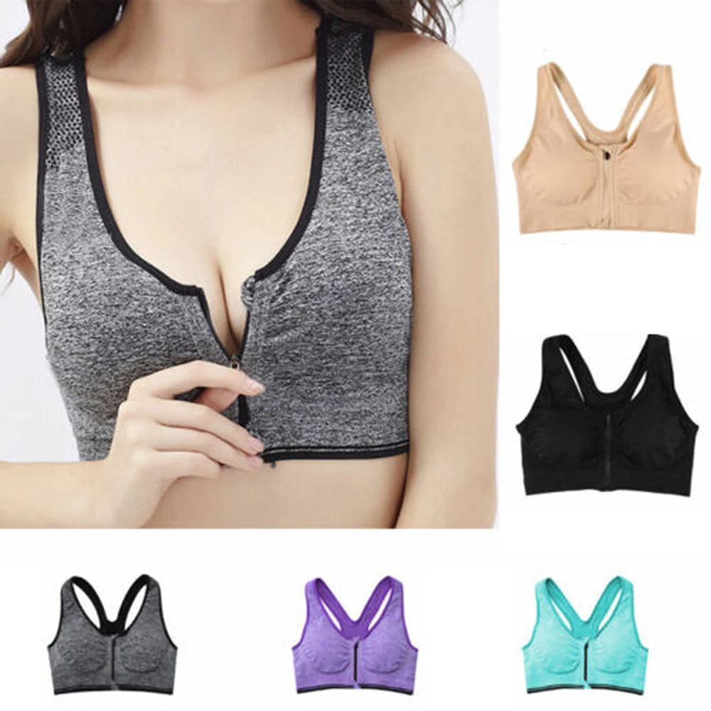 Женские спортивные бюстгальтеры пуш-ап на молнии спереди противоударный дышащий