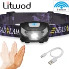 Светодиодный головной фонарь со встроенной батареей, 10000, Q5, с датчиком движения тела, перезаряжаемая велосипедная фара, легкий портативный Головной фонарь