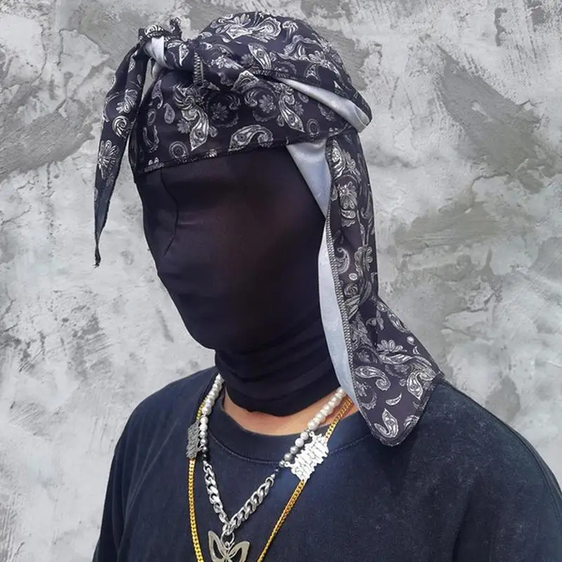 

Satin Men Cashew Flowers Cap Hip Hop Du Doo Rag Durag Turban Streetwear Bandana Headwear Long Hat Tie Down Tail Hair Accessories