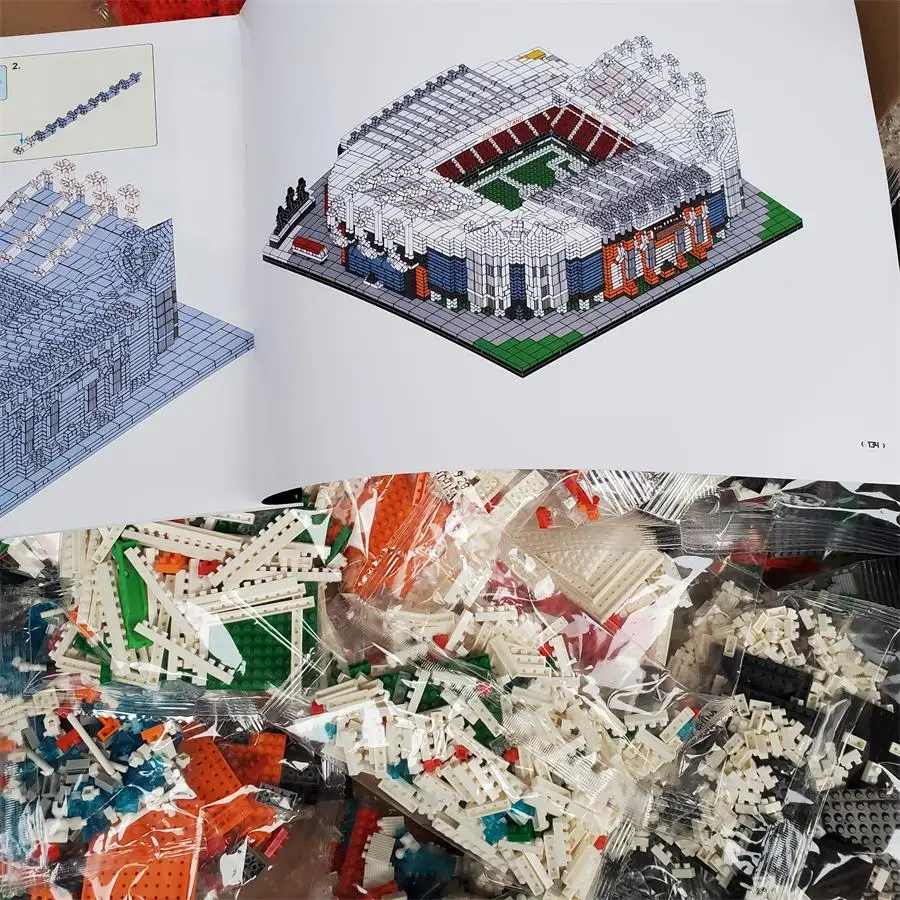 6300pcs Mini Blocks Architecture Building Toy Stadium Model Brinquedos Football Field Old Trafford Kids Present for Man Gifts | Игрушки и