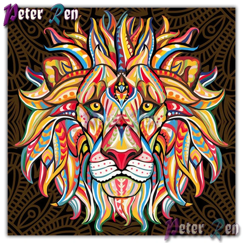 5d животное Алмазная вышивка квадратная круглая картина Diy мозаика гостиная Лев- |
