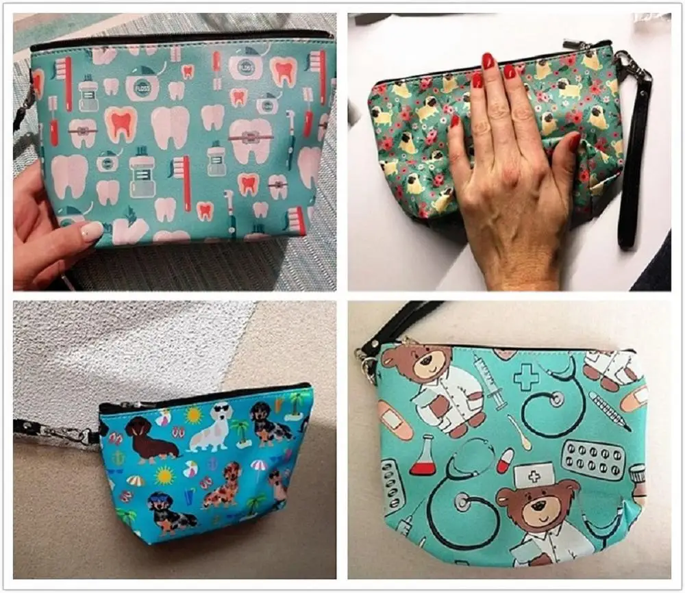 

2020 Halloween Castle Pattern Make Up Bag For Woman Fashion Large Cosmetic Cases Brand Design Girls PU Leather Storage Hangbags