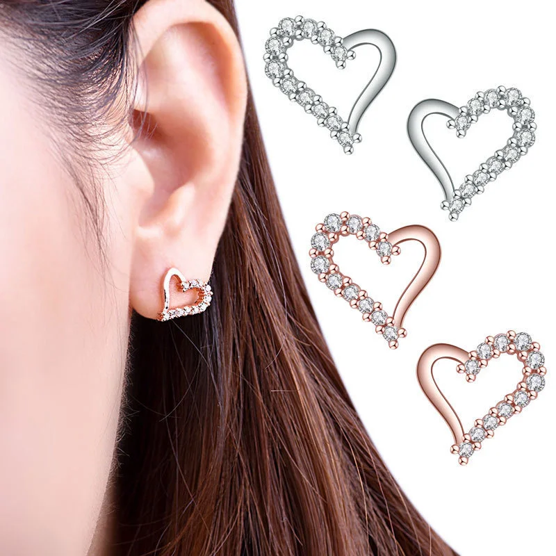 

Hot Sale silver color 2 Color Zircon Heart-shaped Earrings Female Models Suitable for Valentine's Day Gift