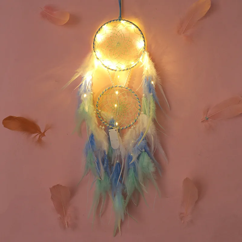 

Sweet LED Lights Round Feather Led Light Cute Creative for Girls Bedroom Feather Pendant Weave Fantastic Wall Decoration Luces