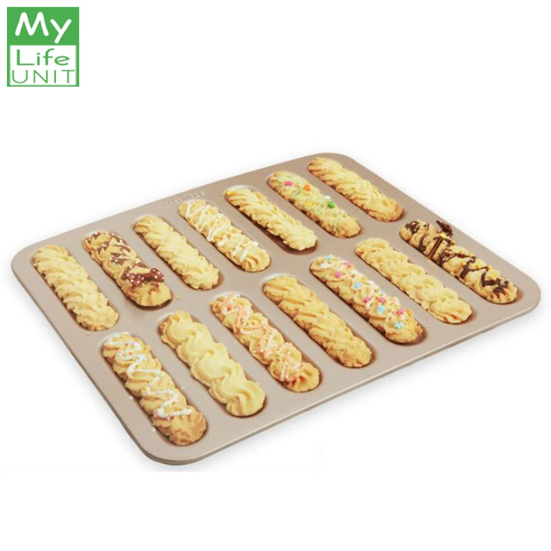 Mylifeюнит 14 полость форма для хлеба пирога антипригарное Eclair Pan углеродистая сталь молния слоеного лотка длинные полосы печенье в виде пальцев плесень