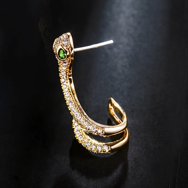 Женские серьги-гвоздики в виде змеи с зелеными глазами | Украшения и аксессуары