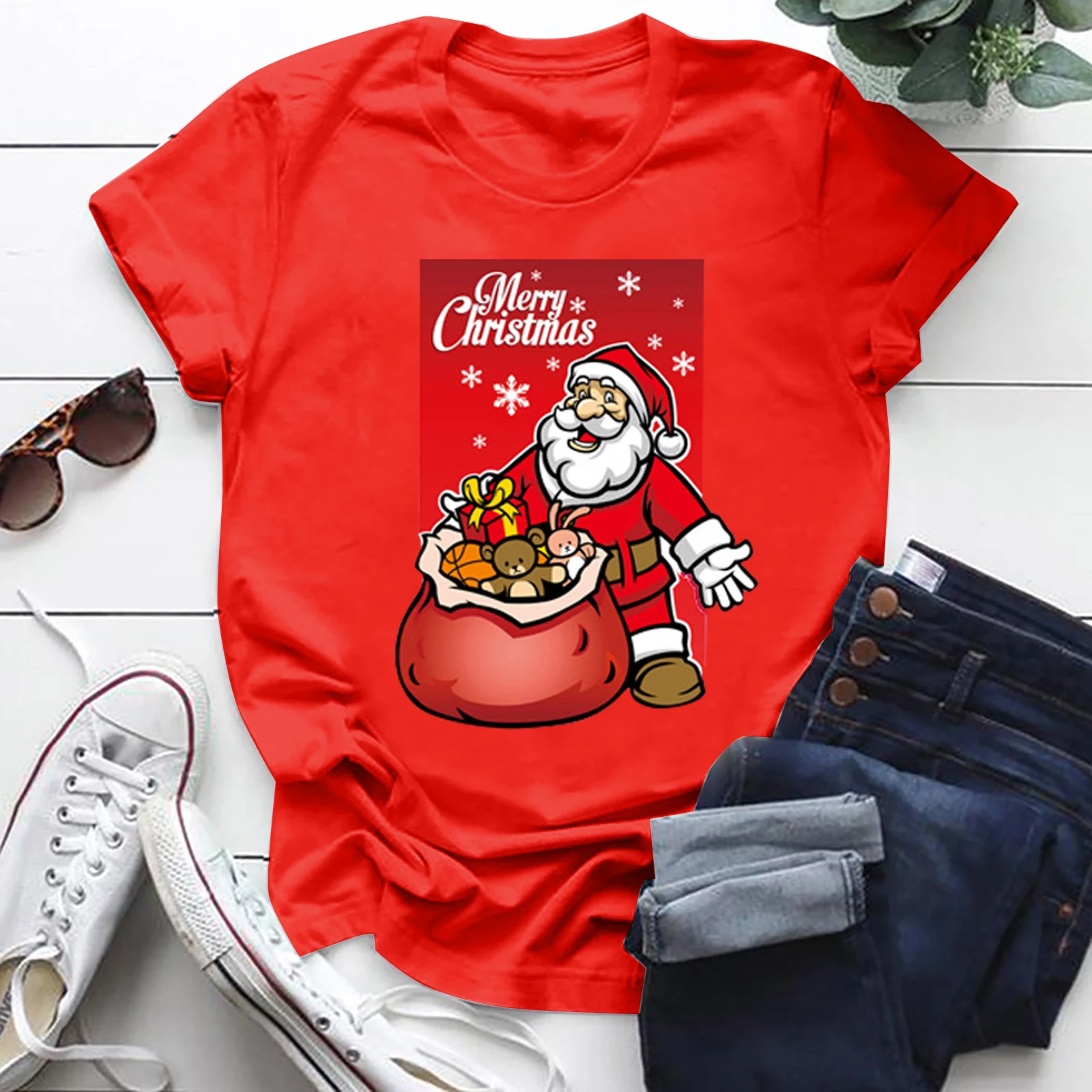 

Женская футболка с принтом Санта Клауса, летняя футболка с мультяшным рисунком, женская футболка с графическим рисунком, Рождественская фу...