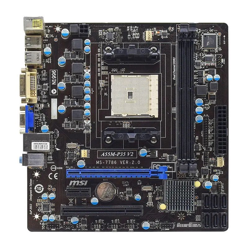 msi a55m p35 v2 socket fm1 amd a55 desktop pc motherboard ddr3 16g pci e x16 dvi 12×usb2 0 6×sata ii micro atx amd a8a6a4 cpus free global