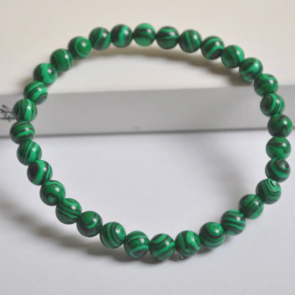 Green Malachite 6 мм Лабрадорит/Зеленый Малахит/кристалл/Песчаник/Лапис/Сердолик/Howlite/тигровый глаз браслет стрейч-бижутерия в подарок 1 шт - Окраска металла: Green Malachite