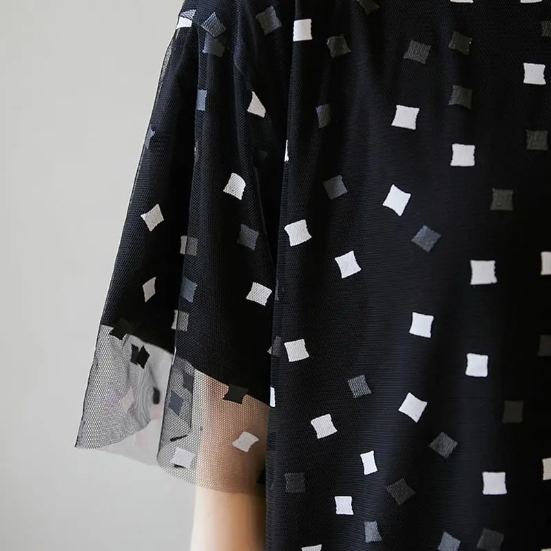 

XITAO Mesh Print Patchwork Dress Summer New Black Women O-neck Collar Casual Loose Women Simplicity Fashion Trendy WMD0753