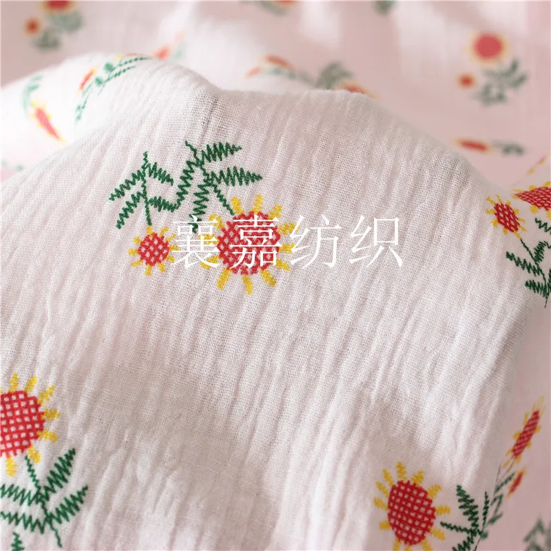 Хлопковая и льняная креп-ткань детская одежда с принтом двойной марли