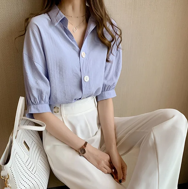 

Summer New Fashion Temperament White Shirt Female Design Sense Niche Shirt Loose Lantern Sleeve Bottoming Shirt Women Clothing
