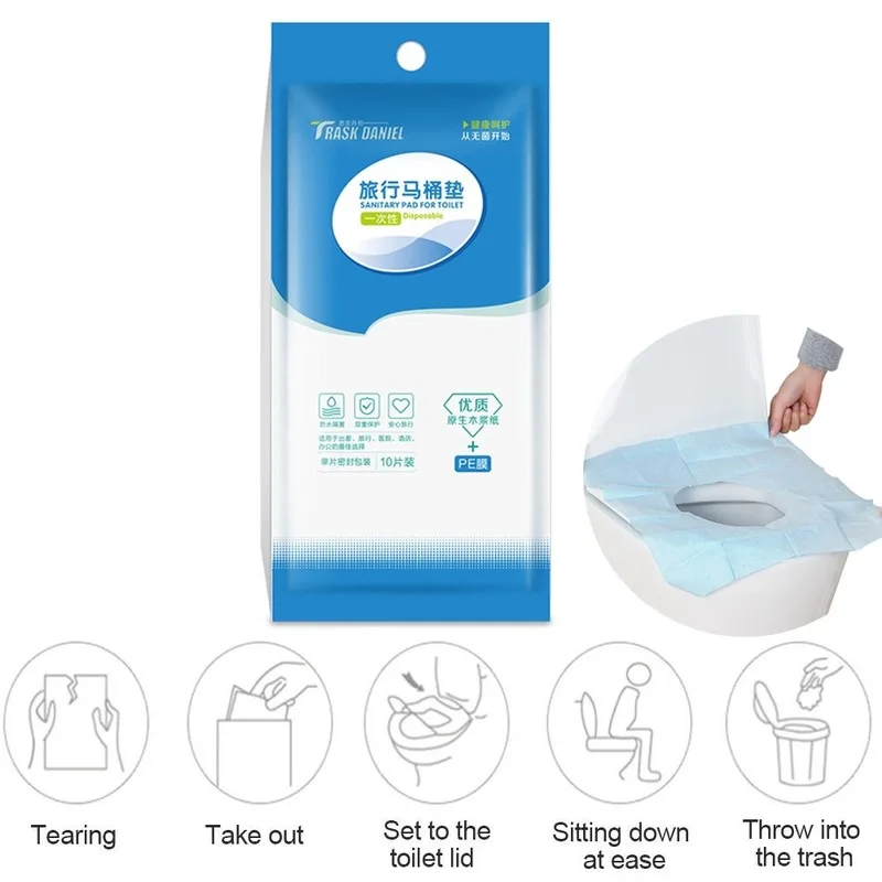 10 шт./упак. одноразовое покрытие на сиденье унитаза коврик Водонепроницаемый