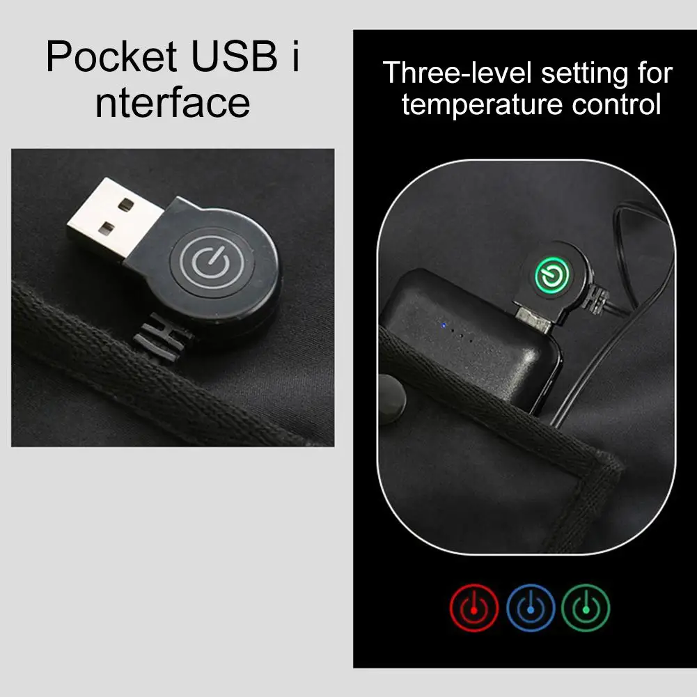 

USB Electric Heated Vest Warm 3 Speed Temperature Control 4 Areas Heating Jacket For Outdoor Cycling Skiing Warm Coat Clothing