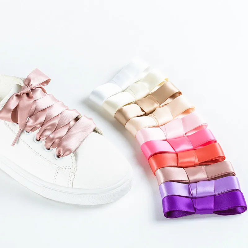 2021 New 2CM Wide Satin Shoelaces Flat Ribbon Shoe Laces Silk Shoe Laces Women Sneakers Shoelace Satin Ribbon Shoelace-26 Colors