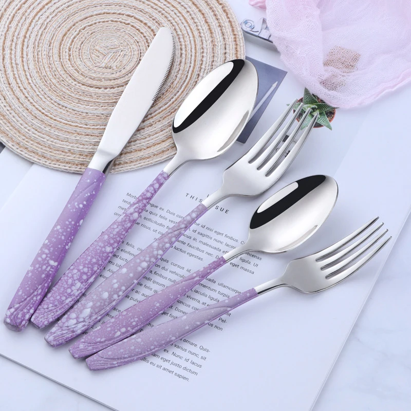 304 посуда из нержавеющей стали каменный узор Западная еда нож вилка ложка набор