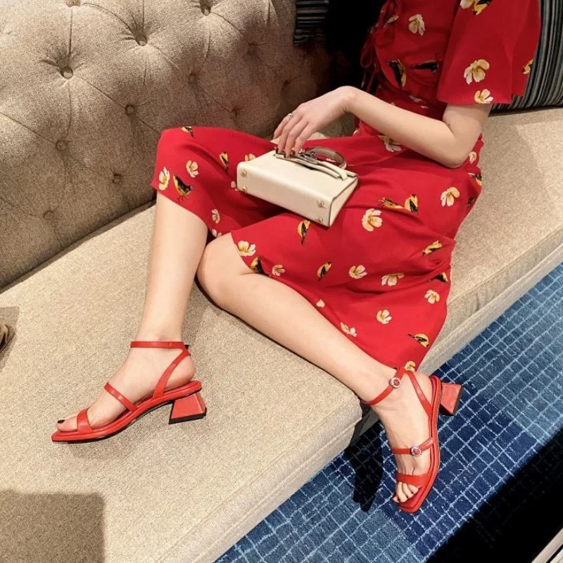 

ZALAVOR New Summer Sandals For Women Thick Heel Open Toe Buckle Strap Crystal Ring Fashion Female Footwear Elegant Size 34-40