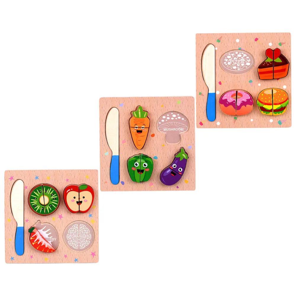 

3Pcs Wooden Blocks Cutting Playthings Educational Intelligence for Kids