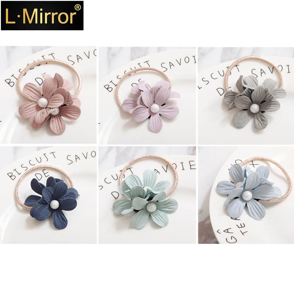 

L.Mirror 2Pcs/Lot Women Lady Gift Hair Girls Flower Elastic Rubber Ties with Cute Small Ponytail Holder Band Rope