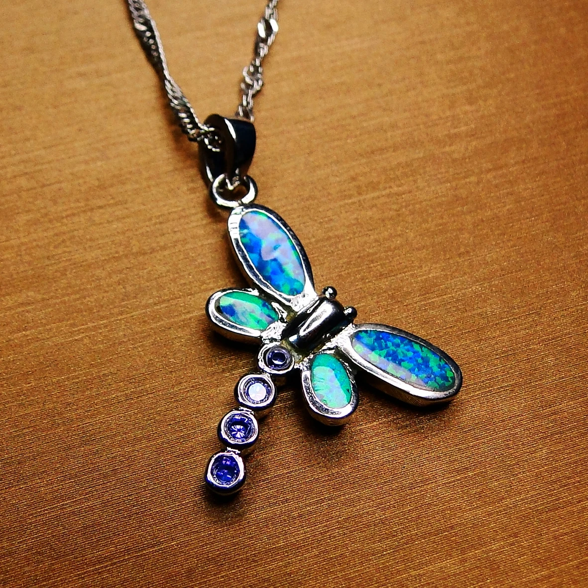 

925 Sterling Silver Blue Opal Classic Round Necklace Jewelry Give Gifts