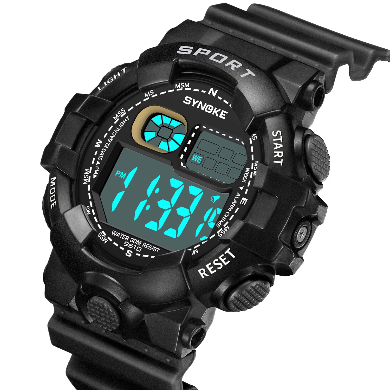 

Часы наручные SYNOKE мужские электронные, цифровые водонепроницаемые в стиле милитари, со светодиодным дисплеем, с будильником, с датой