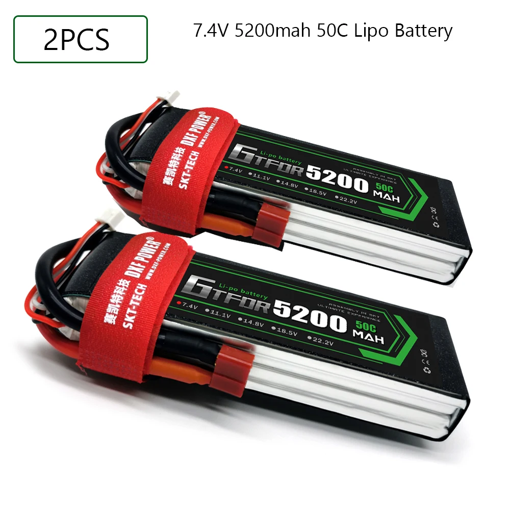 

GTFDR 2S 7.4V Lipo Battery 5200mah 50C-100C XT60 T Deans XT90 EC5 50C For Racing FPV Drone Airplanes Off-Road Car Boats