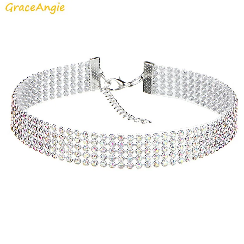 GraceAngie, 1 шт., блестящие стразы, прозрачный цвет, опционально, серебряный цвет, цепочка из сплава, колье, ожерелье, женские вечерние аксессуары