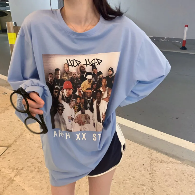 

Осень 2021 уличная одежда, женские винтажные синие свитшоты в Корейском стиле, свитшот с принтом, женские повседневные пуловеры (N0278)