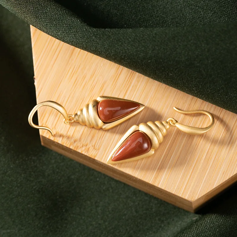 Один олень Серебро S925 чистое серебро натуральный красный агат Позолоченные