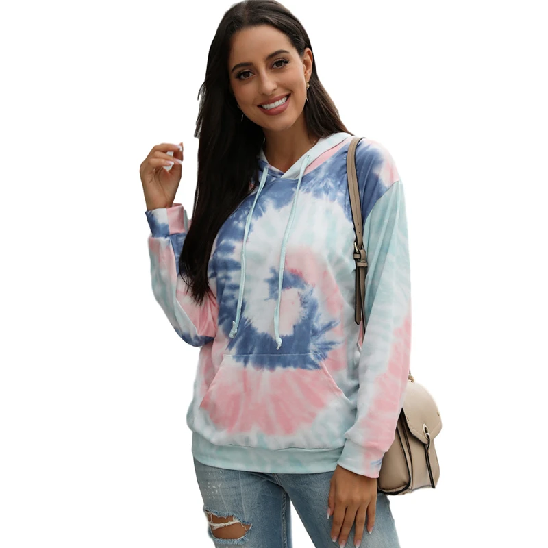 

2020 European and American Women's Autumn and Winter New Floral tie-dye Hooded Ladies 1pcs Wholesale Dropshipping