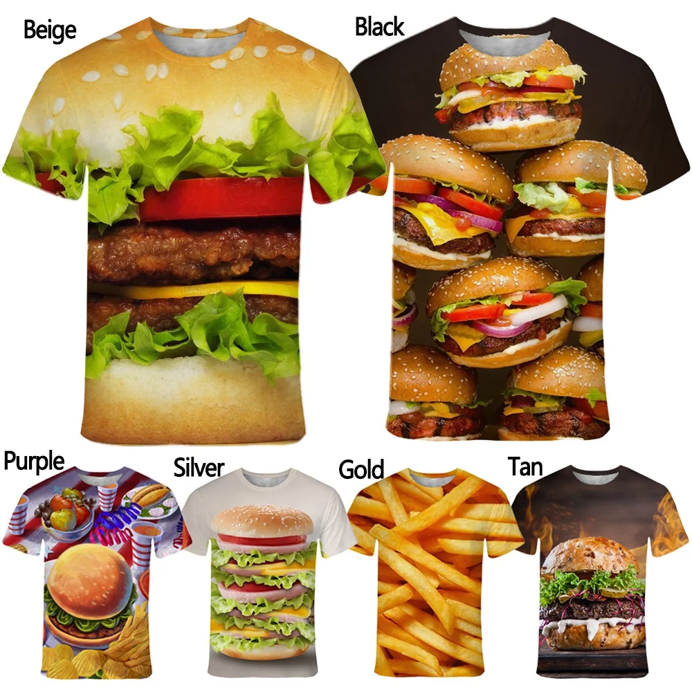 

New fashion burger french fries 3d printing T-shirt men's and women's summer casual short-sleeved T-shirt tops