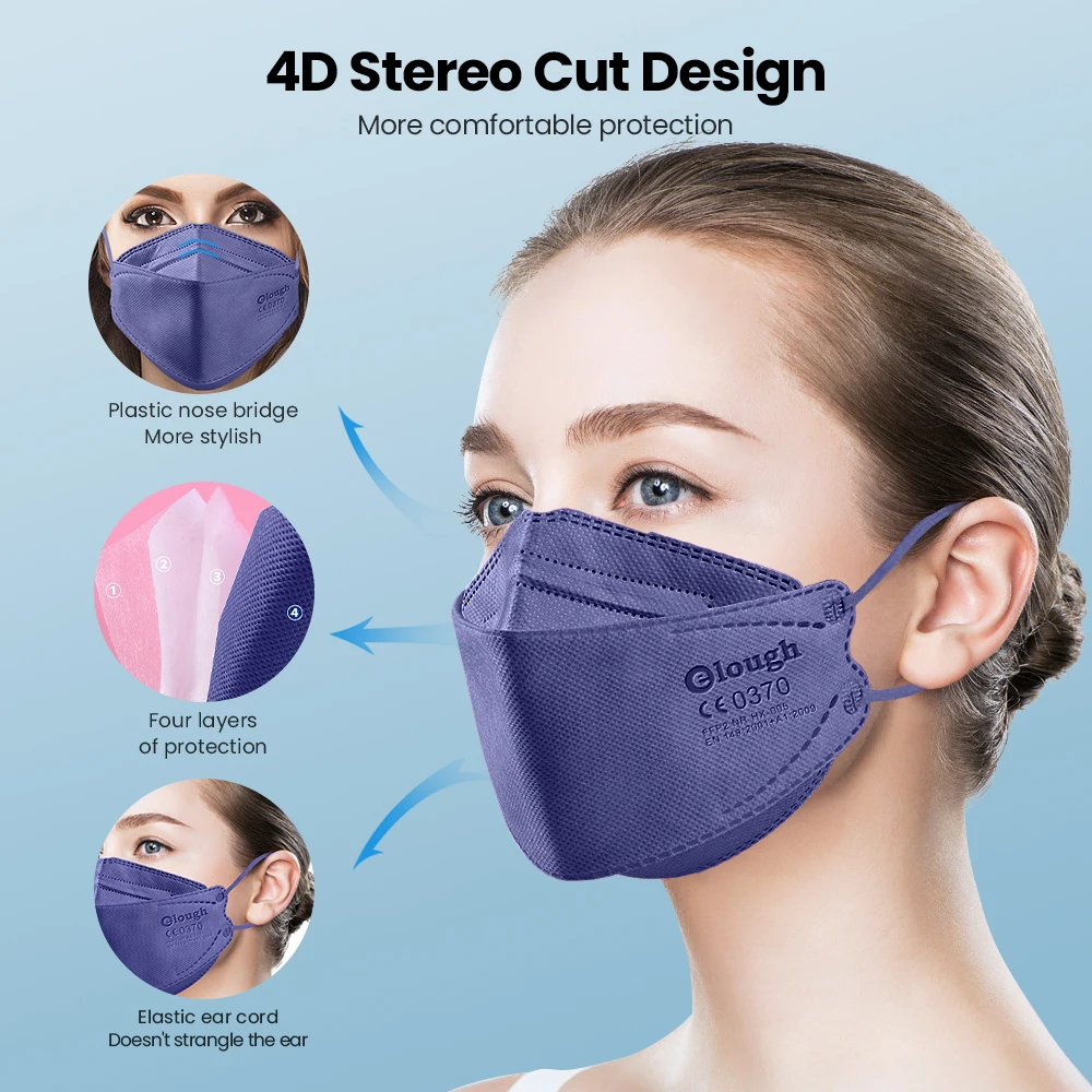 Elough Mascarillas FPP2 цветная 4 слойная FFP2Mask корейские рыбные сертифицированные маски KN95