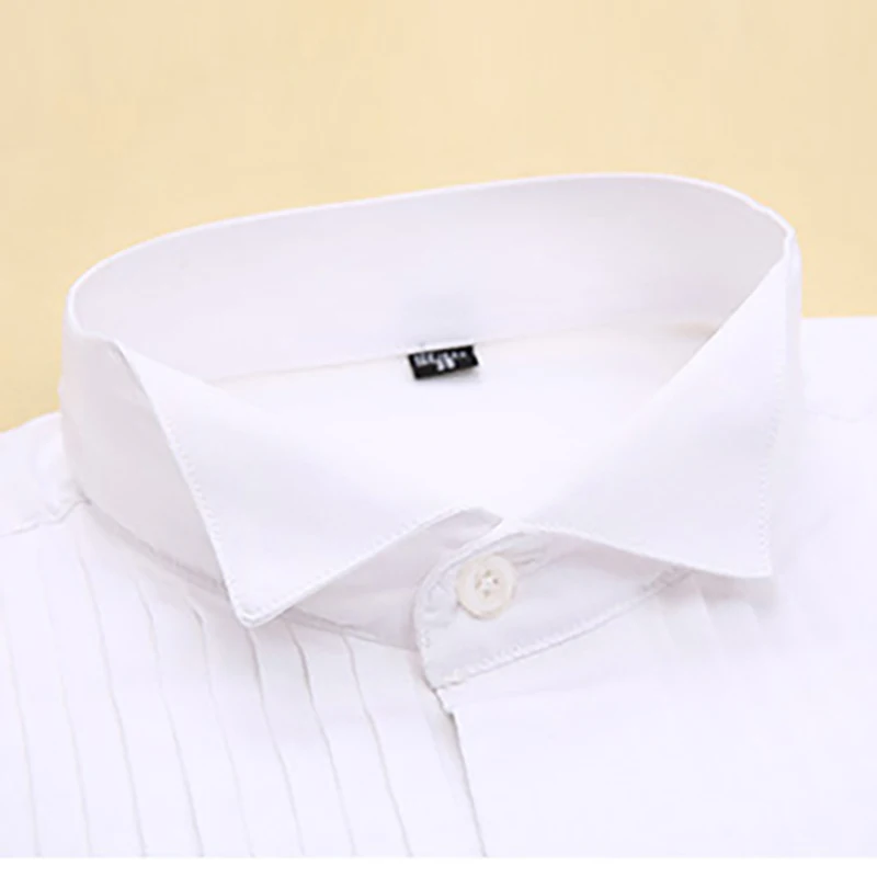 wing tip collar tuxedo shirt long sleeve mens french cuff button wedding dress shirts wingtip white black pleat with bowtie free global shipping