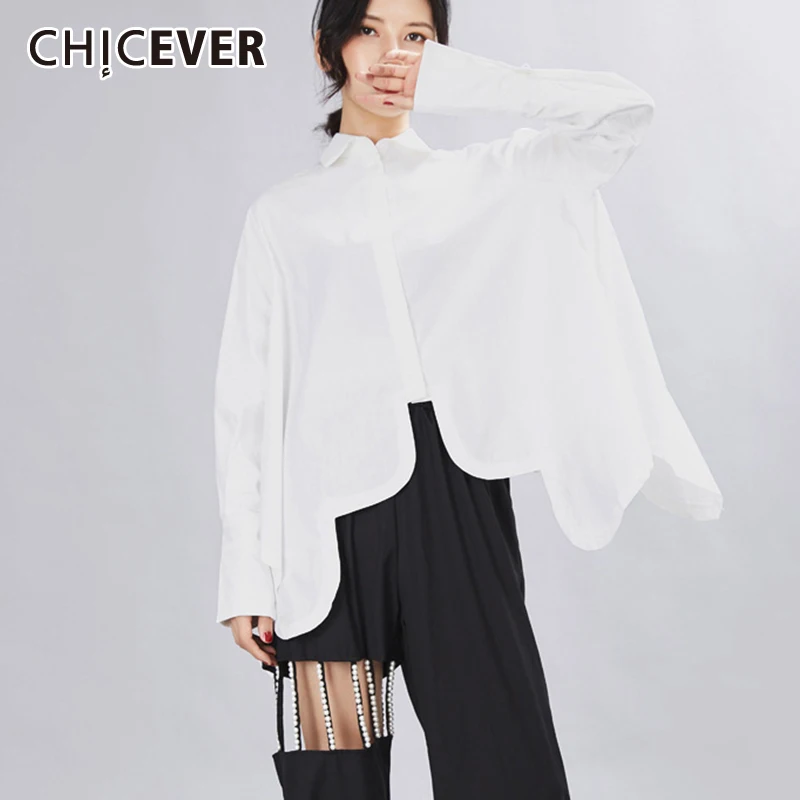 CHICEVER/белые рубашки для женщин с отворотом рукавом летучая мышь длинным