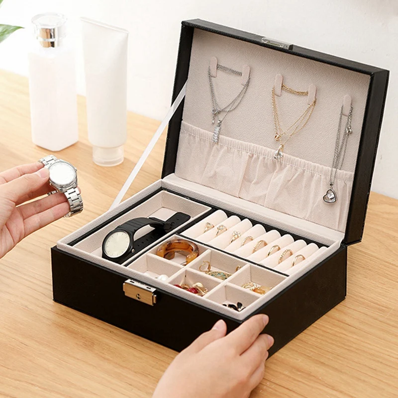 Часы из искусственной кожи коробка для хранения ювелирных изделий серьги кольцо Дисплей Чехол Двойной от AliExpress WW