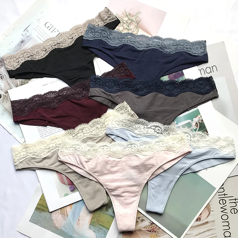 European and American underwear women's sexy lace cotton crotch thong modal seamless low waist ladies | Женская одежда