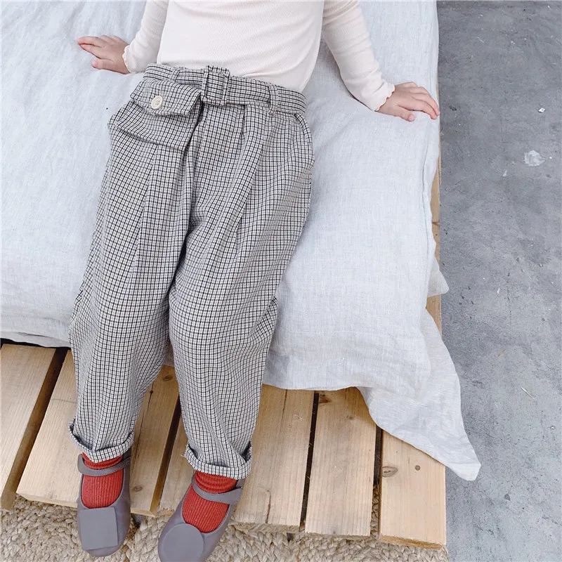 Модные брюки WLG для девочек детские бежевые в клетку на весну и осень