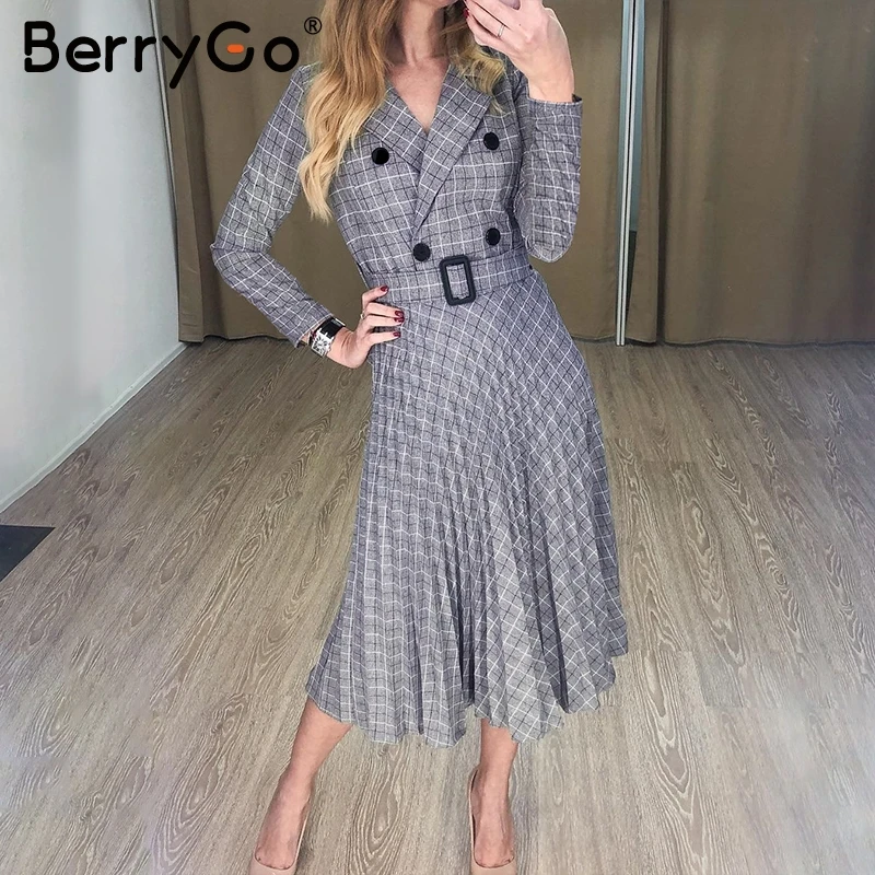 BerryGo элегантное ТРАПЕЦИЕВИДНОЕ двубортное Плиссированное Платье женское