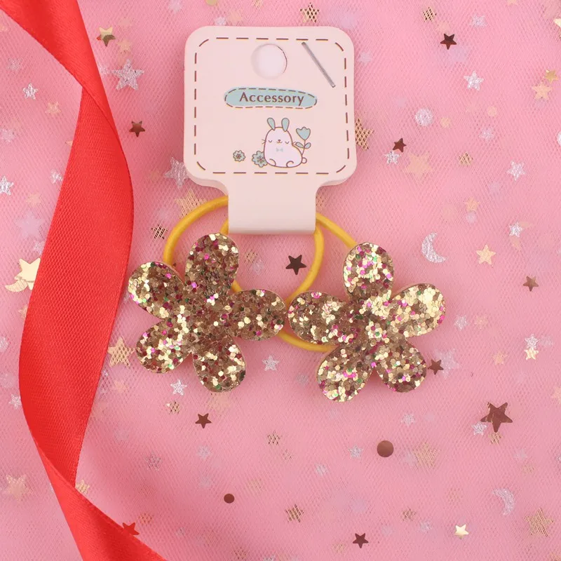 gold hua duo Новые золотые светящиеся чешуи с сердечками, бабочками, звездами, цветами для девочек, аксессуары для волос для детей, эластичные резинки для волос - Цвет: gold hua duo