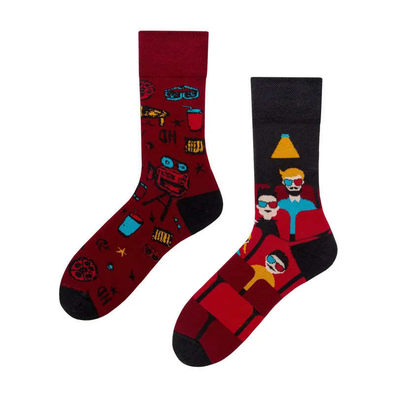

1Pair Male Crew Socks Men Casual Socks Cotton Unique Cartoon Animal Funny Cute Cool Unisex Socks Mid Length Asymmetric AB Socks
