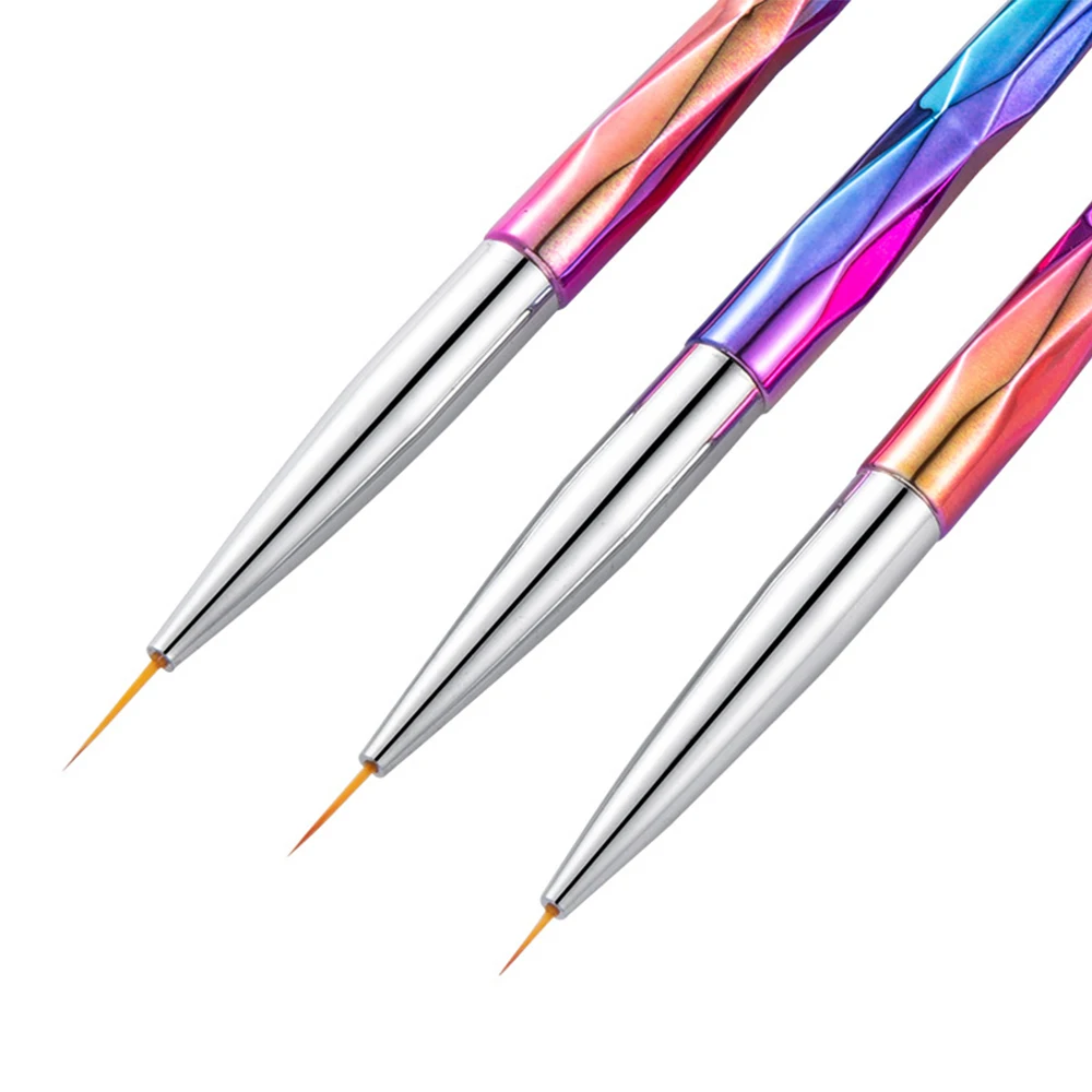 

3Pcs/Set 7/9/11mm Liner Brush Nail Art Brush Stripes Liner Pen Flower Drawing Painting French Manicure Tools Rainbow Handle