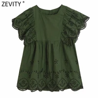 zevity new women o neck hollow out embroidery casual smock blouse shirt women butterfly sleeve chic blusas femininas tops ls7127