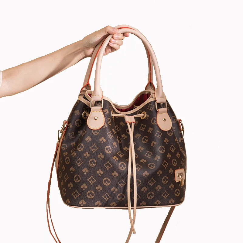 

Fashion Classic Women Handbag Brand Custom Retro PU Leather High Capacity Drawstring Shoulder Bag Female Printing Messenger Bag