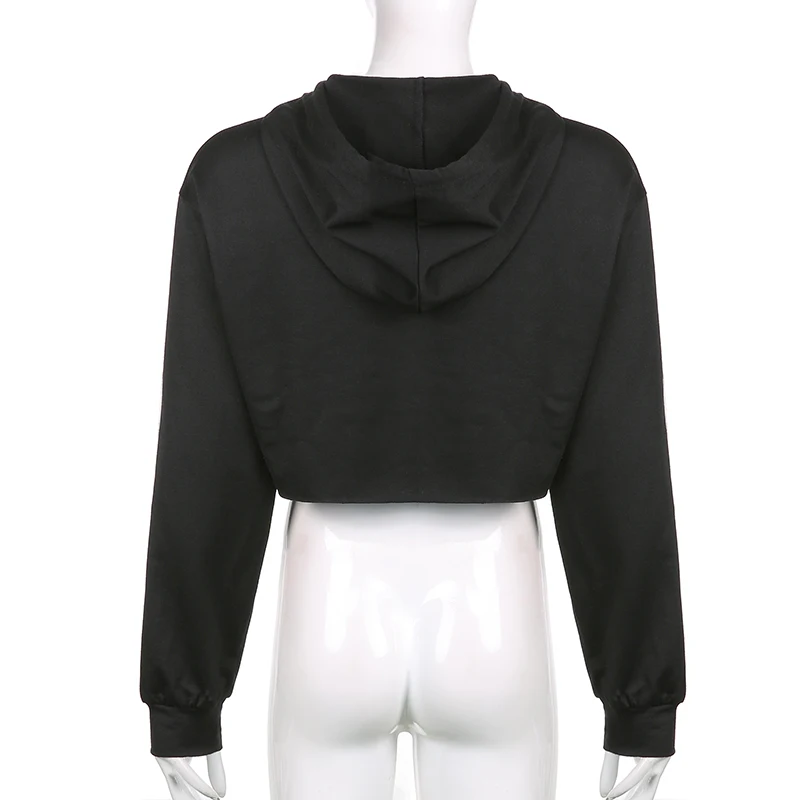 HEYounGIRL Harajuku Gothic Crop Top Hoodie Sweetshirts Women Casual Loose Black Hooded Sweatshirt Skull Print Y2K Pullovers 2021