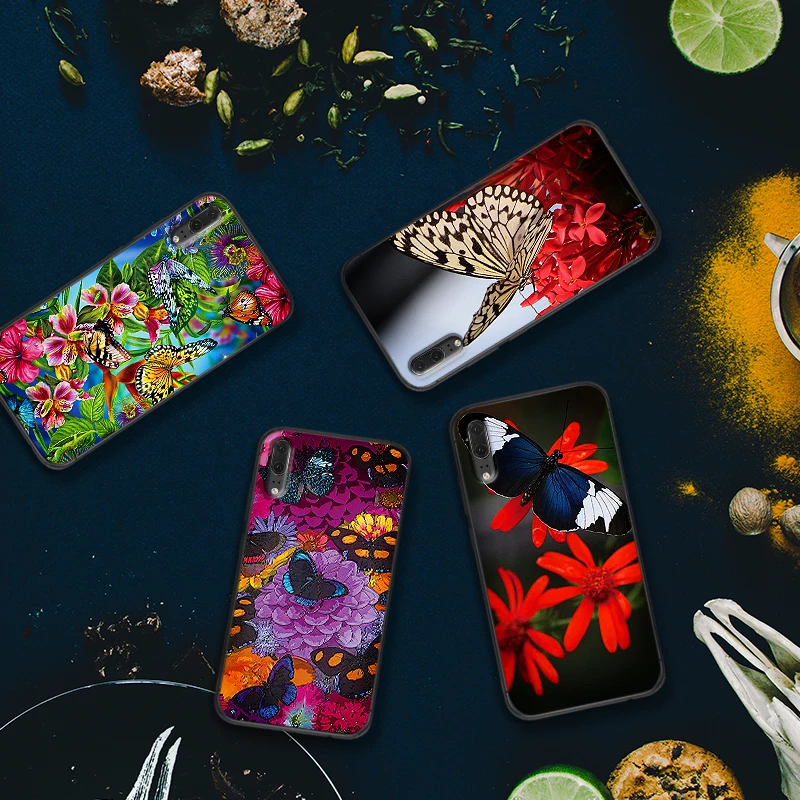 Роскошный черный чехол бабочка на белых розах с цветком для huawei P Smart Z 2018 P20 Pro P8 P9