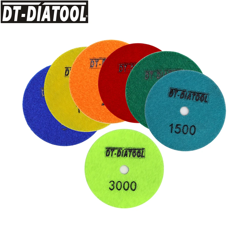 

DT-DIATOOL 7pcs/pk Dia 4"/100mm Flexible Diamond Dry Polishing Pads Resin Bond Sanding Disc For Granite Marble #50-3000